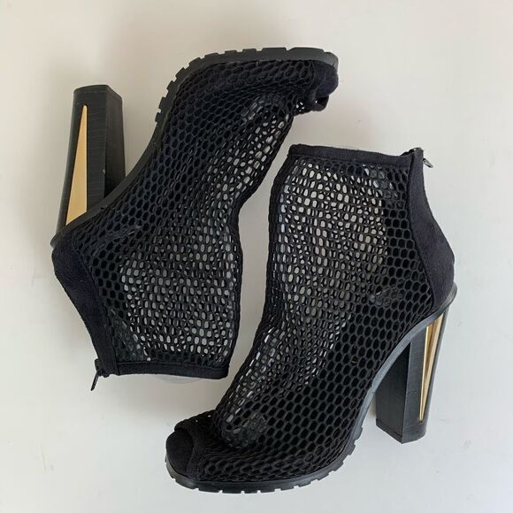 Privileged Yara Black‎ Mesh Booties w/Gold Heel Accent Sz 6.5 - Picture 4 of 8